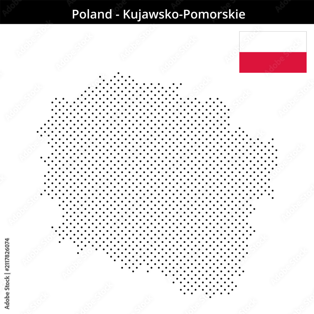 Fototapeta premium Map of Poland region Kujawsko-Pomorskie in small cross shaped dots