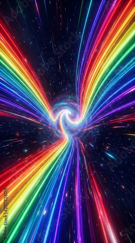 Hyperspace Light Tunnel Warp Speed Trails with Vibrant Rainbow Portal