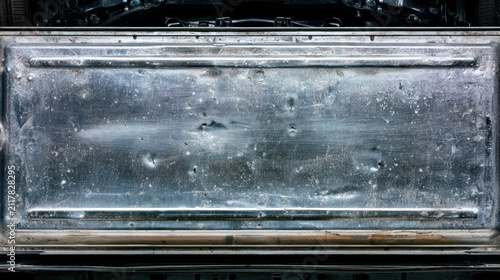 Close-up View of a Scratched Electric Vehicle Battery Enclosure Showing Damage on the Alloy Skid Plate in an Industrial Setting