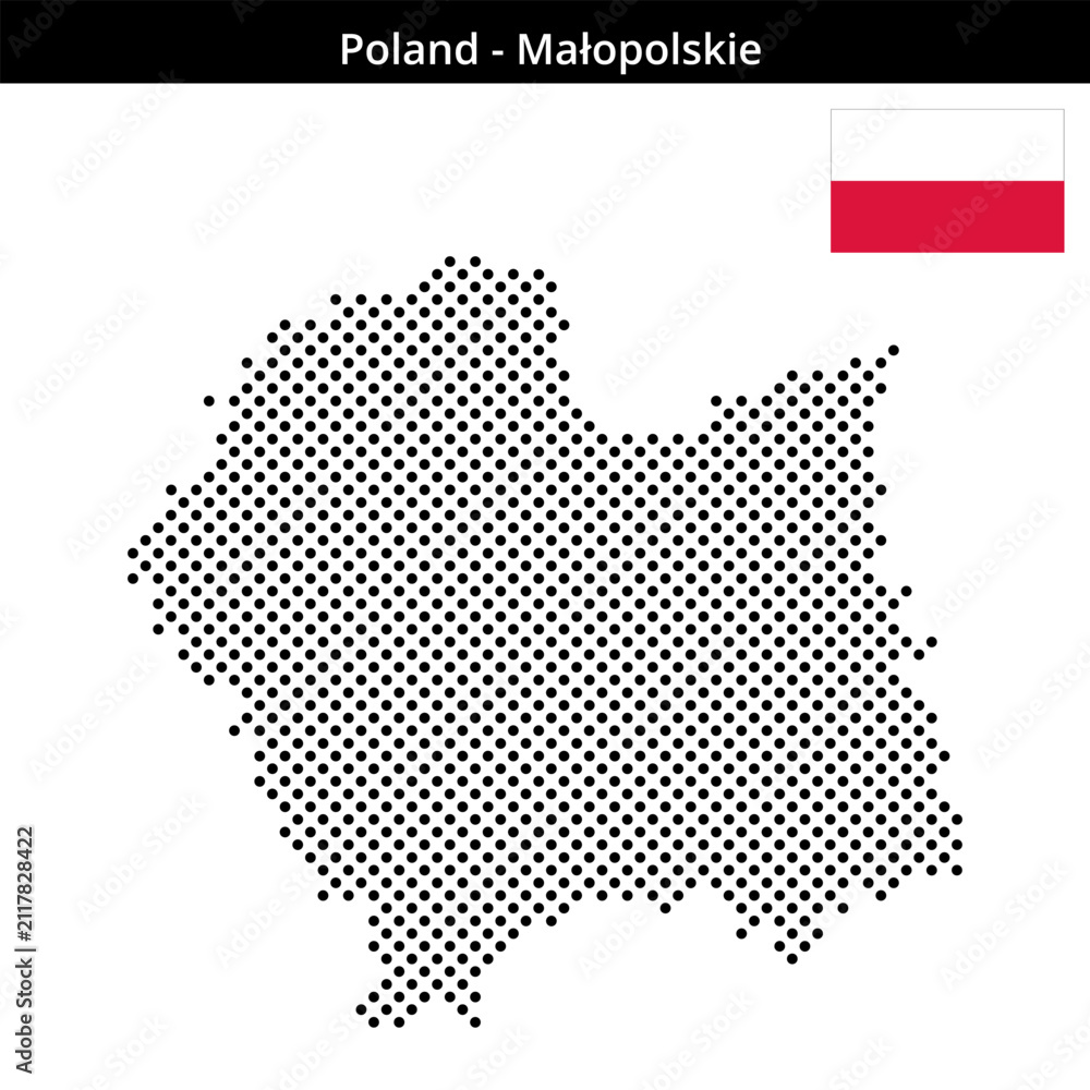 Obraz premium Map of Poland region Małopolskie in medium sized cross shaped dots