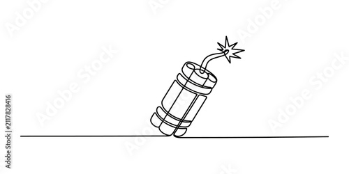 Foto Continuous one line drawing of a dynamite stick with a lit burning fuse