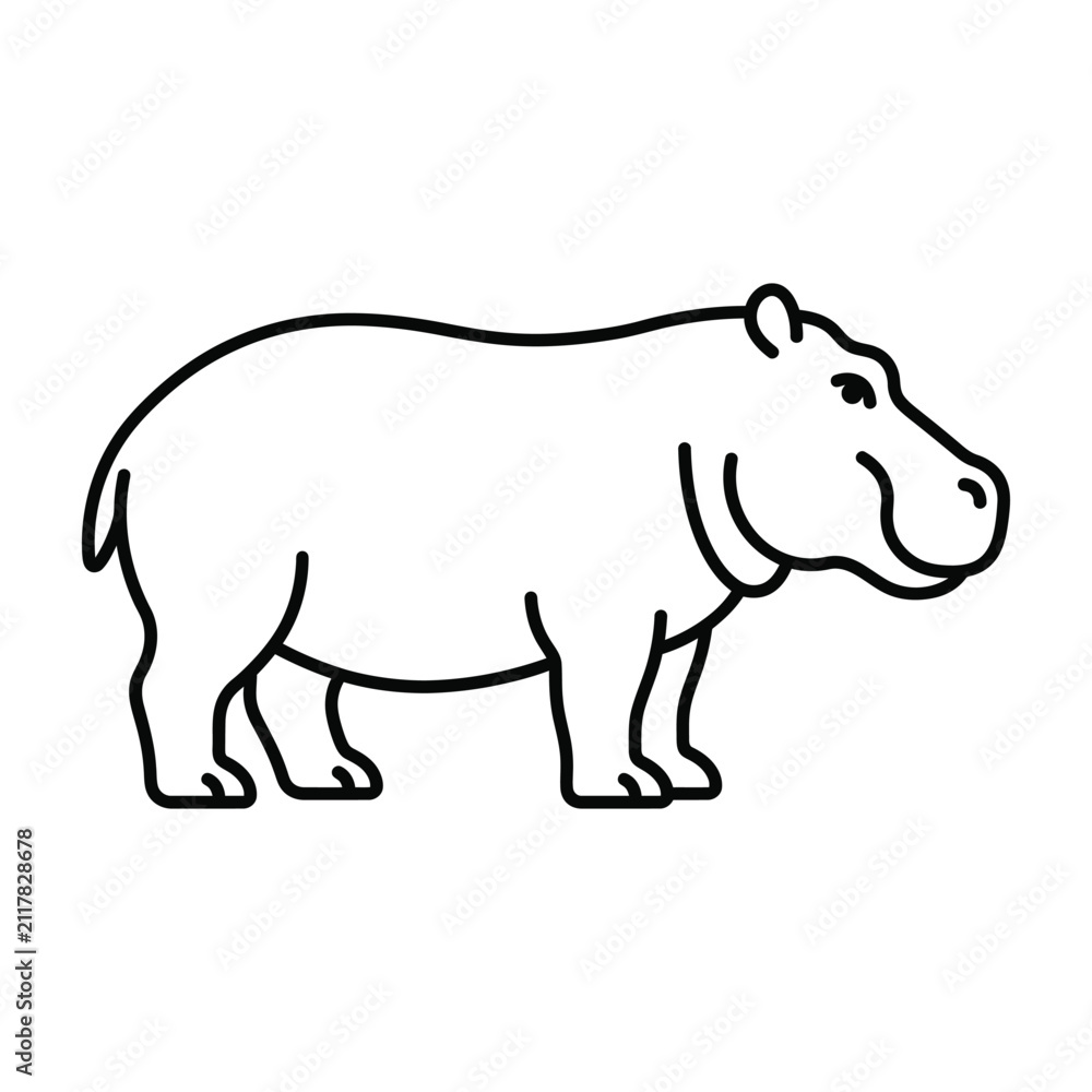 Obraz premium Minimalist black and white line art illustration of a hippopotamus with hippopotamus, wildlife
