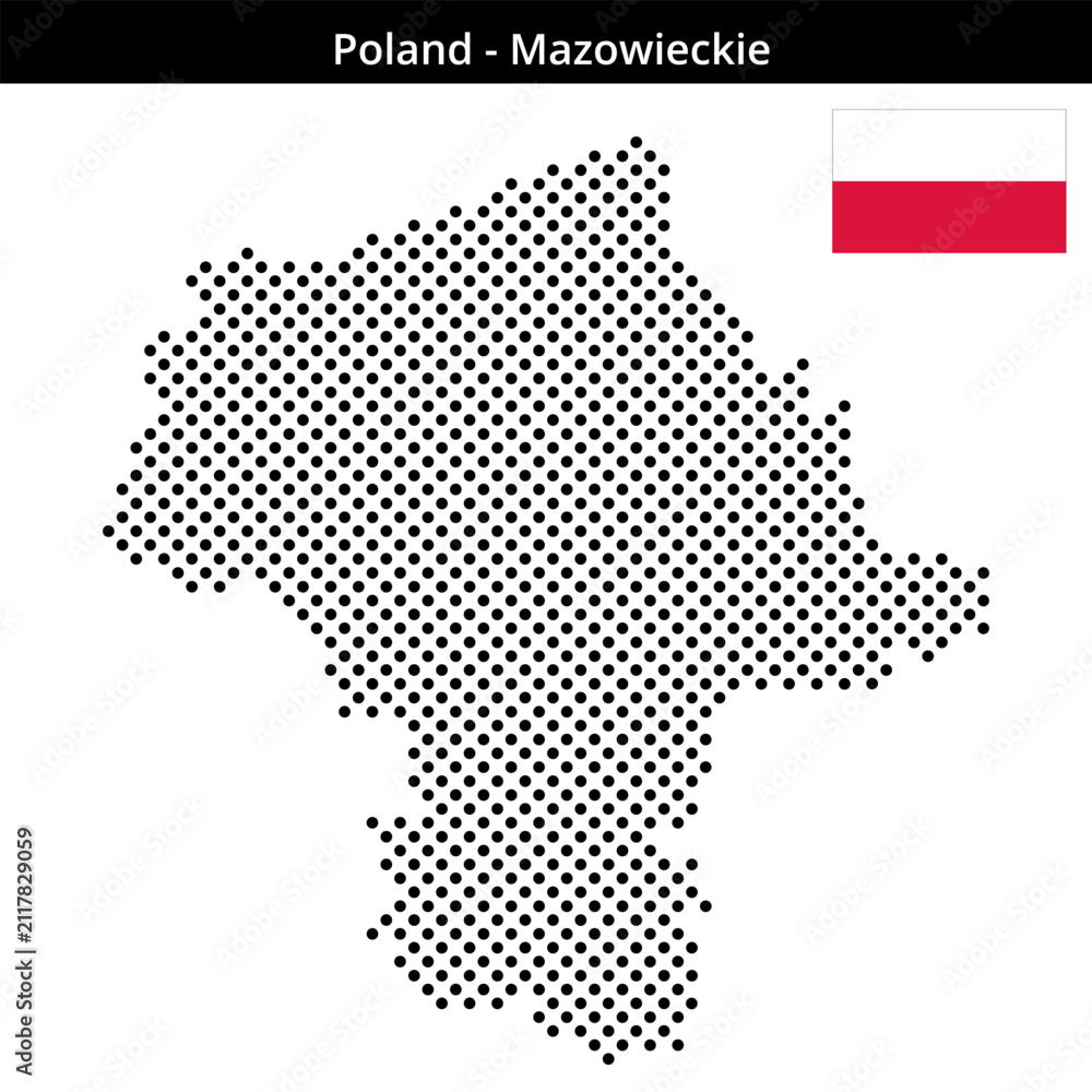 Fototapeta premium Map of Poland region Mazowieckie in medium sized cross shaped dots
