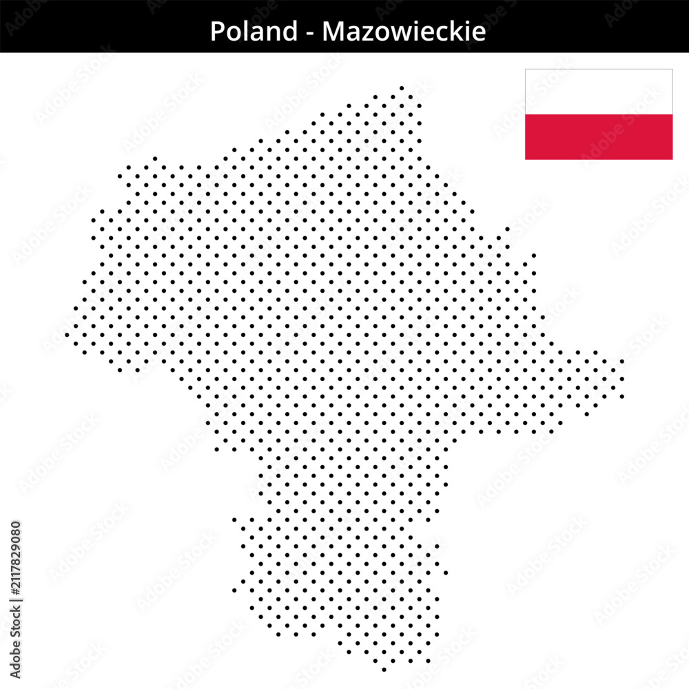 Fototapeta premium Map of Poland region Mazowieckie in small cross shaped dots