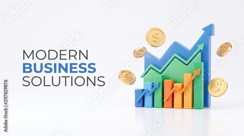 Bar chart represents financial growth with floating gold coins on a white background.