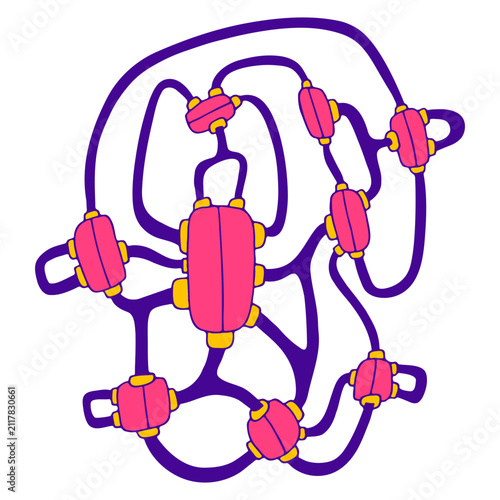 Abstract network of interconnected nodes and lines cartoon vector illustration