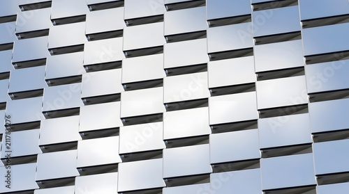 Modern Black and White Geometric Building Facade with 3D Cubes, Square Windows, Abstract Architectural Patterns and Futuristic Urban Design Perspective