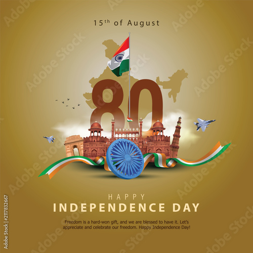 15th august happy independence day India 80 years logo greetings. abstract vector illustration design.
