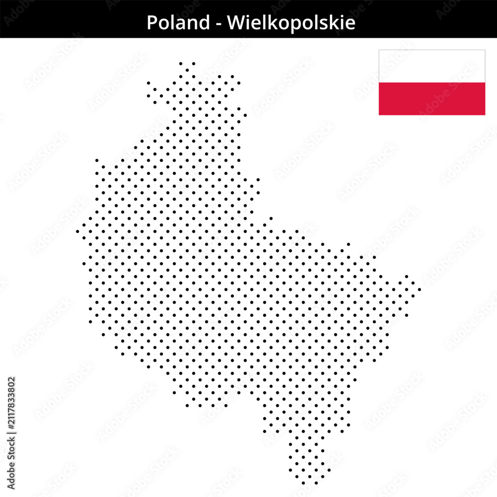 Obraz premium Map of Poland region Wielkopolskie in small cross shaped dots