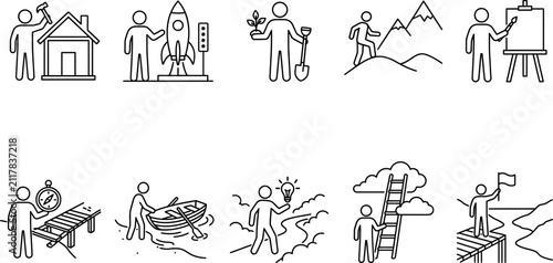Fotografía Set of simple line icons representing creativity and problem solving