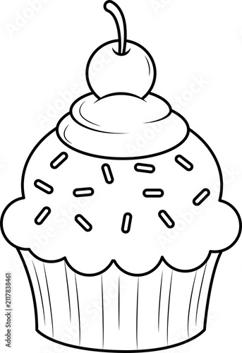 Cuadro en lienzo Cupcake, line drawing for coloring, educational material.