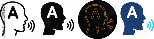 Foto Four Stylized Head Icons Representing Speech Sounds