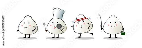 Fotografie Various character of dim sum isolated on white background