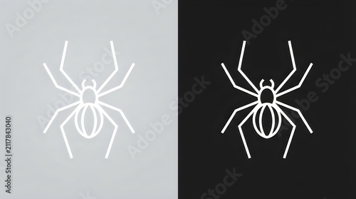 Minimalist spider icon design on dark and light backgrounds illustration