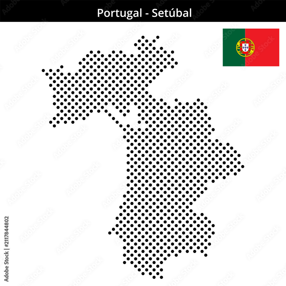 Obraz premium Map of Portugal region Setúbal in medium sized cross shaped dots