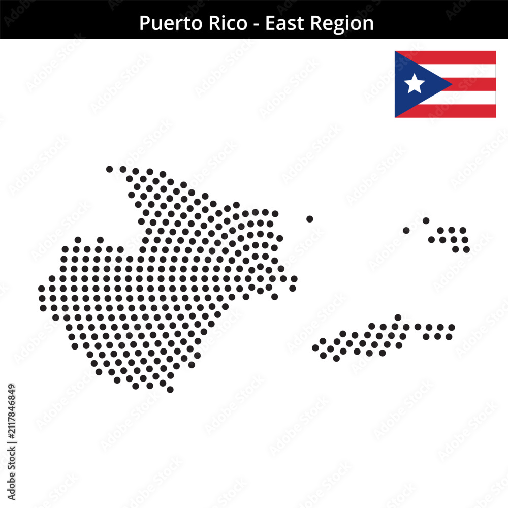 Obraz premium Map of Puerto-Rico region East-Region in concentric medium dots