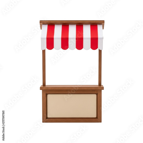 A small vintage-style ice cream or snack stand with striped awning