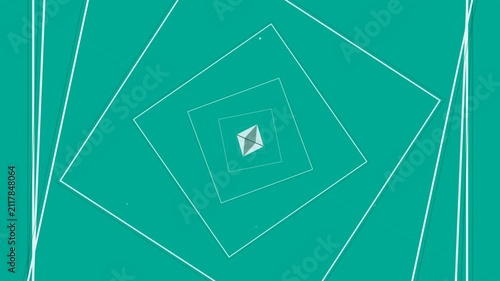 Abstract 3D Geometric Animation Rotating Squares on Green Background