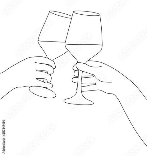 Hands Toasting with Wine Glasses Celebration Minimalist Line Art Illustration