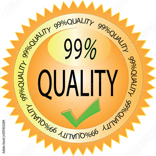 Golden 99% Quality Seal Vector, Premium Product Certification Badge with Green Checkmark, Professional Guarantee Label for Marketing