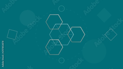 Abstract Geometric Hexagon Animation Featuring Rotating Shapes on Teal