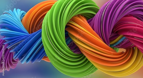 Vibrant Multicolor Ribbon Helix Floating in Abstract Space