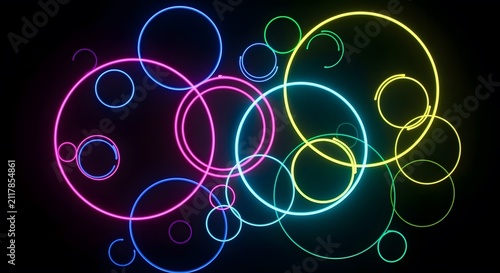 Bright Neon Circular Orbs in Abstract Light Bokeh