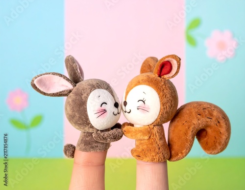 Finger Puppets Showing Love on Soft Pastel Background, Cute Hand Art Representing Friendship, Affection, Romance and Human Connection Concept