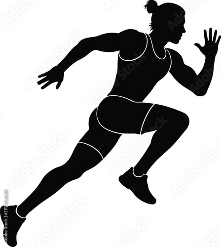Sprint Runner Silhouette Vector Illustration, Speed Training Athlete, Running Sport, Fitness Exercise, Black Isolated Design