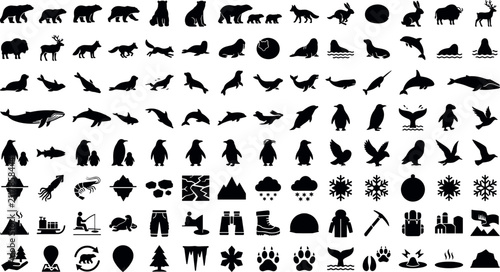 Foto Arctic and Antarctic wildlife animals collection featuring polar bears, seals, w