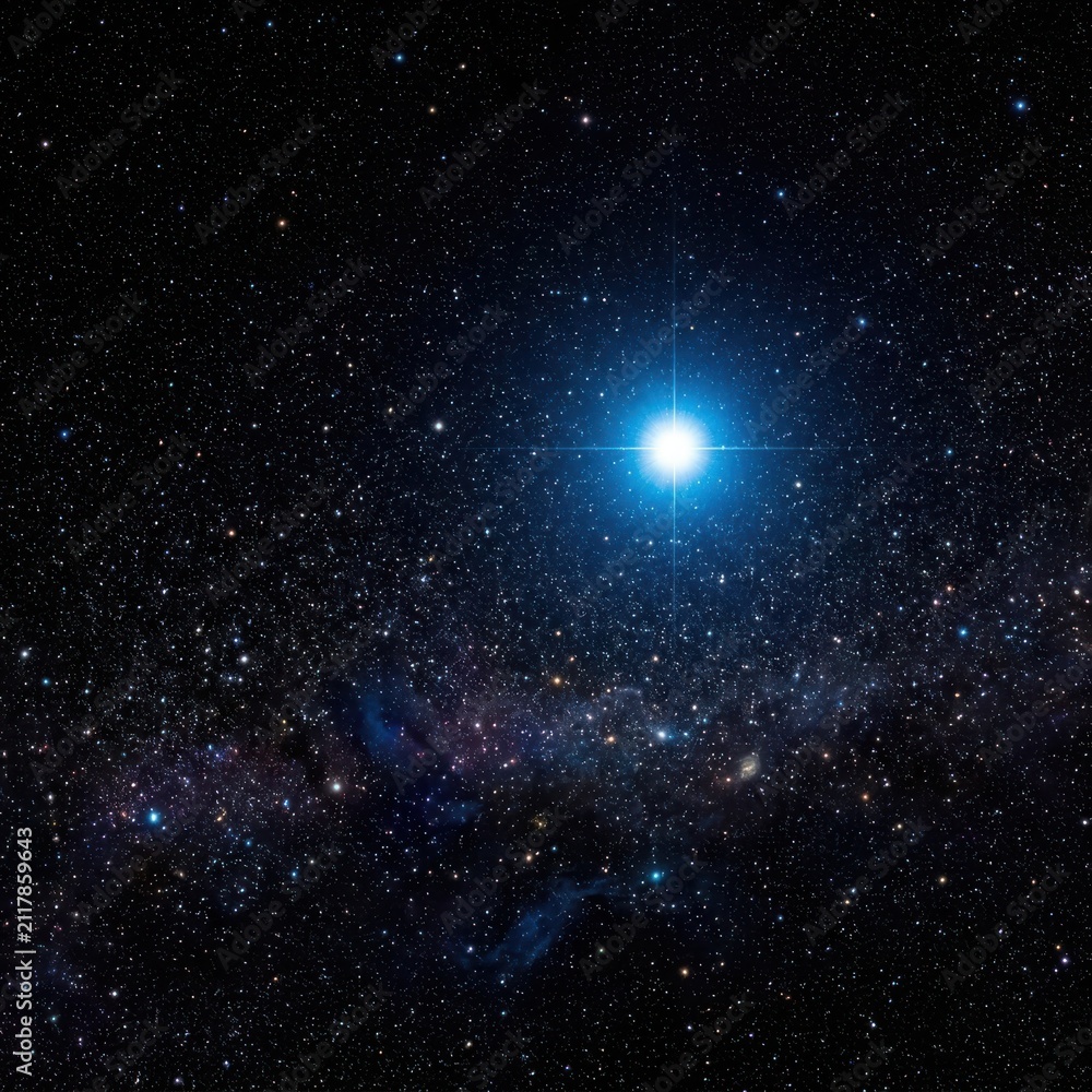 Fototapeta premium Bright star in the night sky. Celestial object with cosmic glow, deep space scene capturing the universe's beauty.