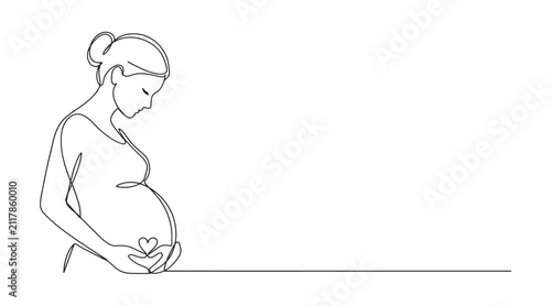 Fotografie Minimalist continuous line art of an expectant mother holding her pregnant belly
