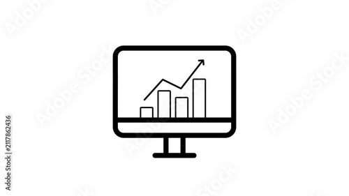 Monitor with Data Dashboard Line Icon. Animated desktop computer display showing growth chart and analytic dashboard line icon animation.
