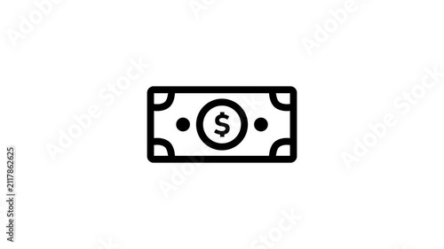 Dollar Banknote Money Line Icon. Animated line art dollar bill cash icon representing payment currency wealth and financial transaction. dollar note line icon animation.
