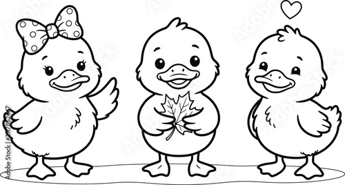 Canvastavla Cute cartoon ducklings coloring page featuring three adorable baby ducks for chi