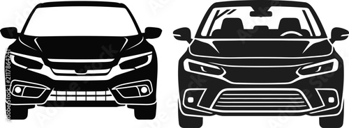 Modern compact sedan car in front view symbolizing Stylish vehicle for urban driving and transportation