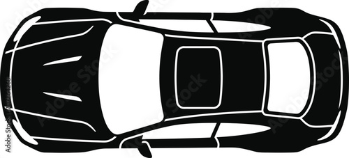 Modern electric car in top-down aerial view representing Sleek vehicle design with futuristic contours and aerodynamic shape for urban mobility