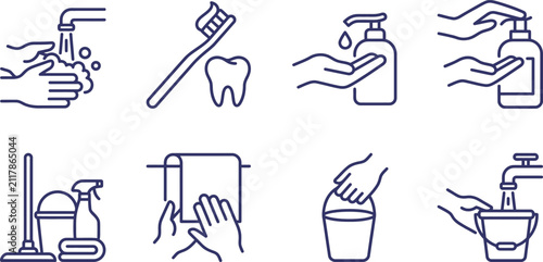Hygiene and Cleaning Line Icons Set