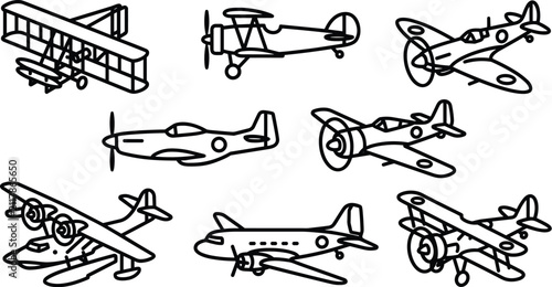 Bild auf Leinwand Collection of eight vintage airplane silhouettes featuring various historical ai