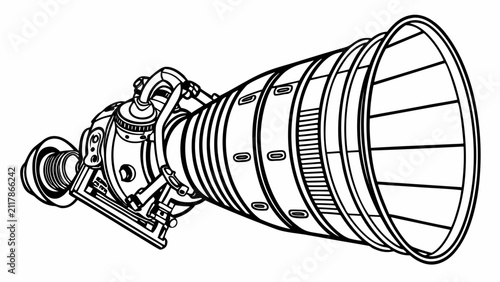 Foto Detailed rocket engine nozzle illustration in technical outline style