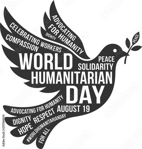 World Humanitarian Day Peace Dove Silhouette Typography Vector