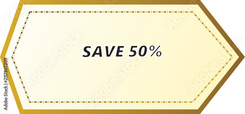 Elegant Golden Tag Shape Design Featuring a Fifty Percent Discount Promotional Offer