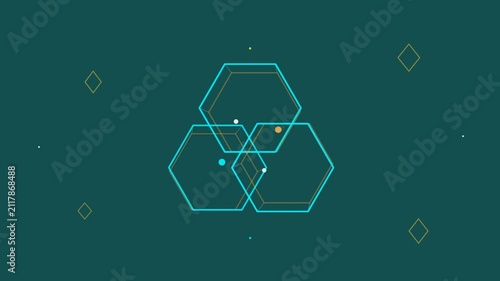 Animated Hexagonal Geometric Shapes Rotating on a Dark Background