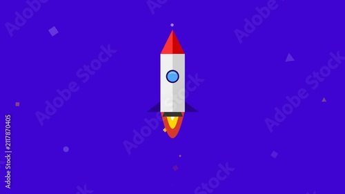 Animated Rocket Ship Flying Upward Against A Solid Blue Background