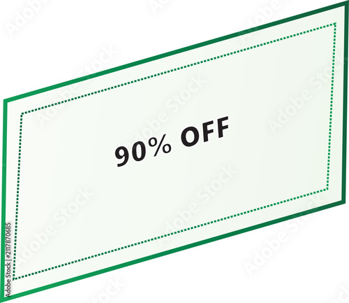 Rectangular Promotional Tag Featuring a Ninety Percent Discount Offer Graphic Illustration