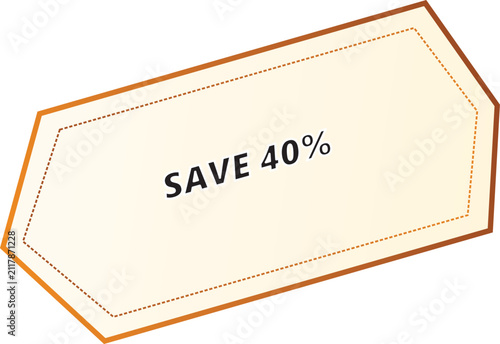 Save 40 percent discount coupon tag icon vector illustration for promotional sale deal badge