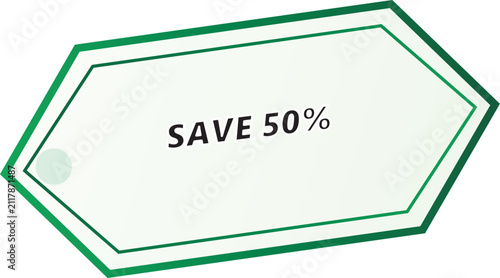 Green 50 percent off sale label graphic design isolated on white background