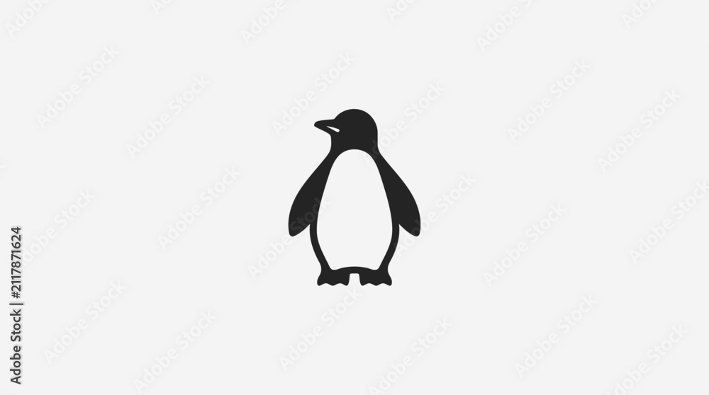 Fototapeta premium Minimalist black penguin silhouette logo icon on white.