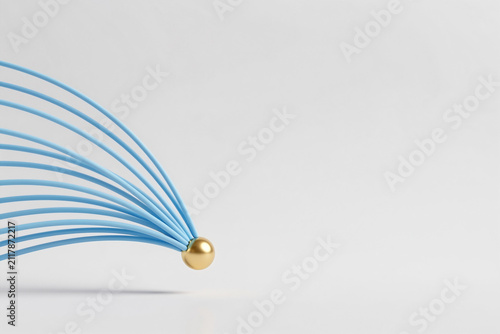 Converging Blue Curves Leading to Golden Sphere
