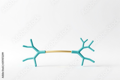 Abstract Turquoise Branching Structures Connected by Golden Bridge